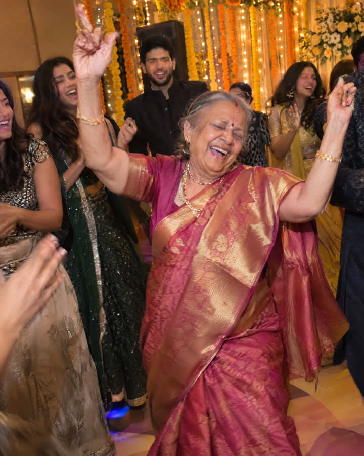 A grandmother dancing at a wedding party