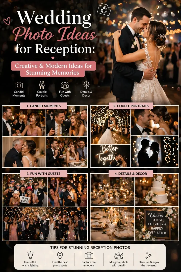 The image includes the text as "Wedding photo ideas for Reception"