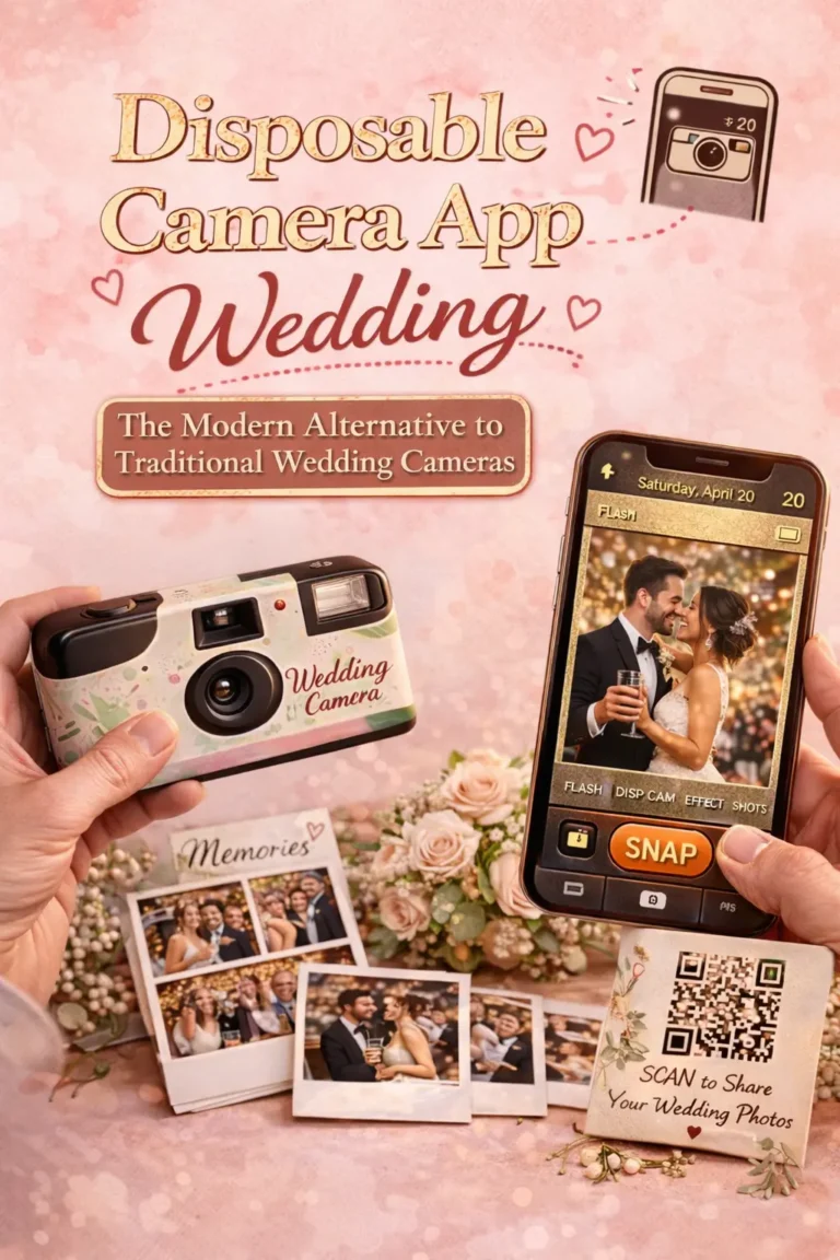 The image includes the text "Disposable Camera App Wedding"
