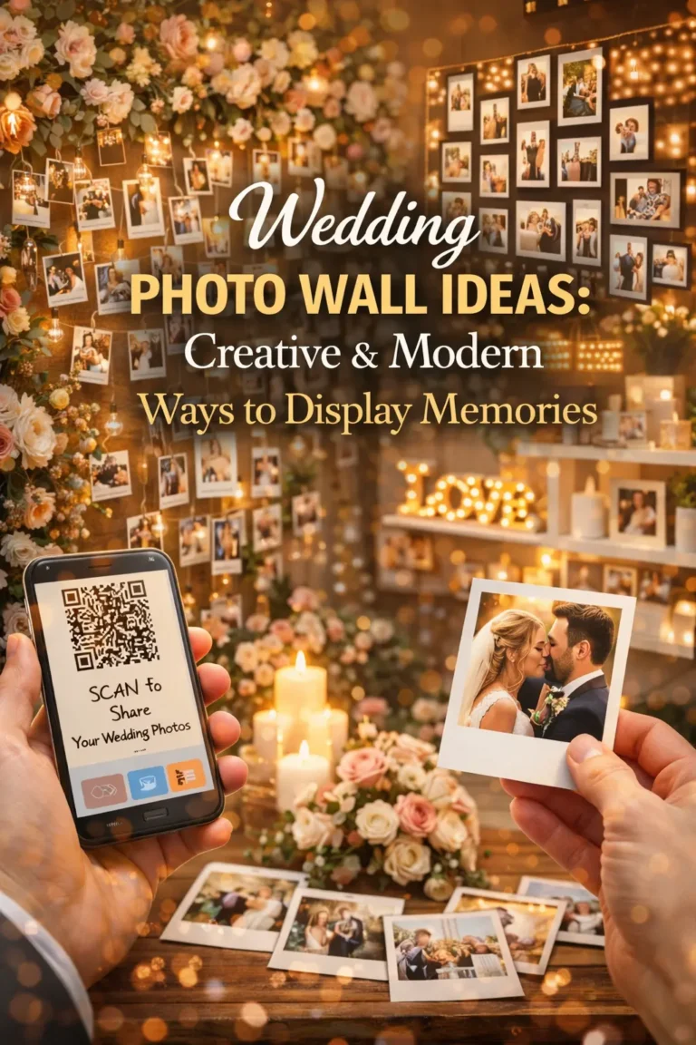 The image includes text Creative wedding photo display ideas